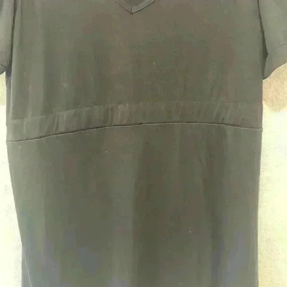Black v neck dress with adjustable waist and slightly puffy sleeves size large - Picture 4 of 11